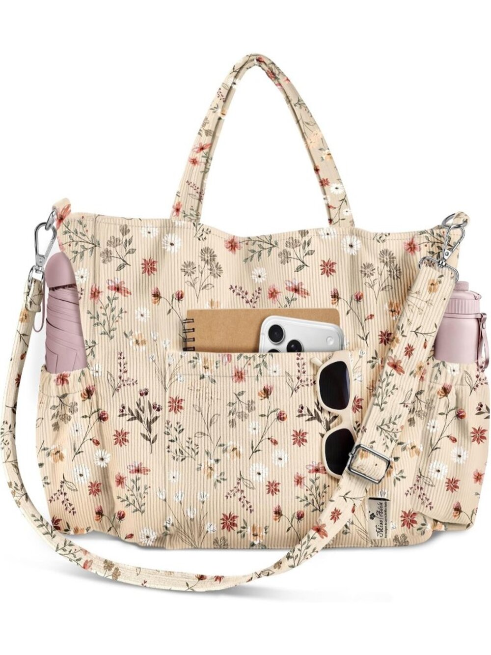 Women's Secret Garden Floral Corduroy Crossbody Tote Multi Pocket Travel Bag